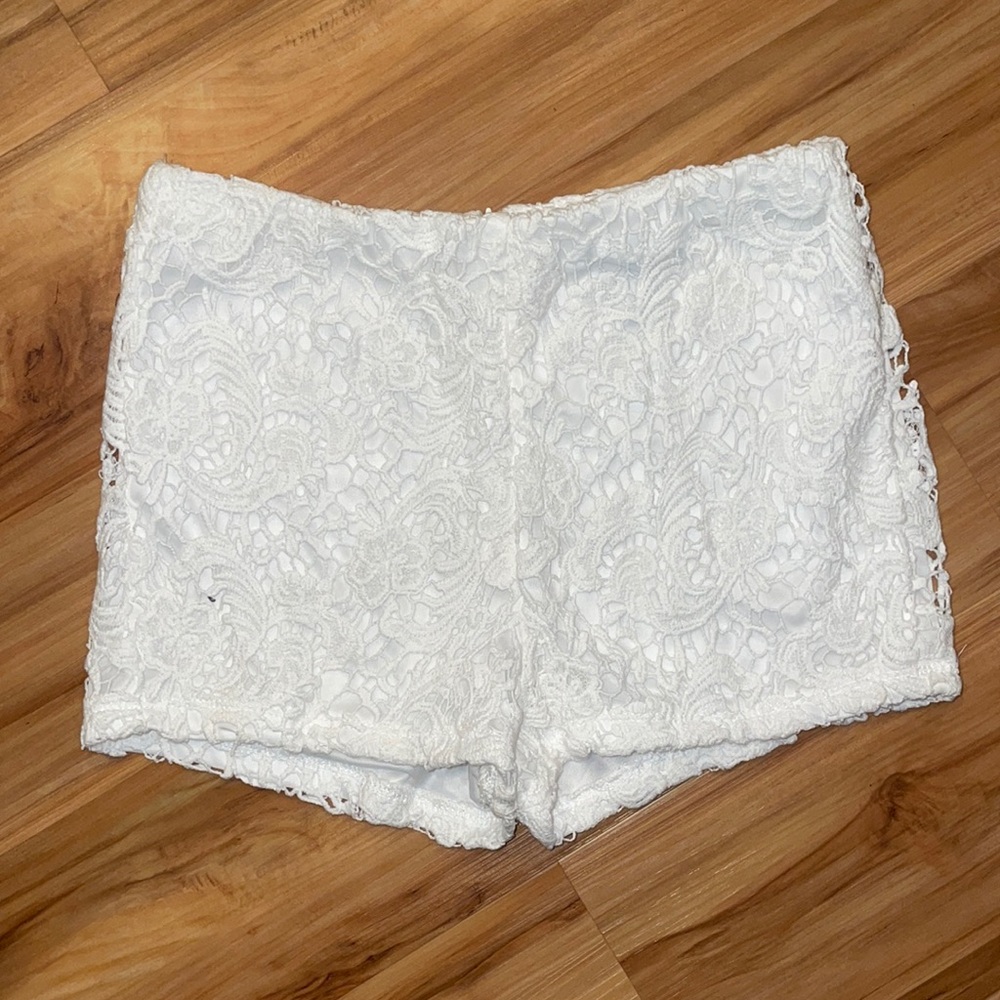 High waisted white lace shorts